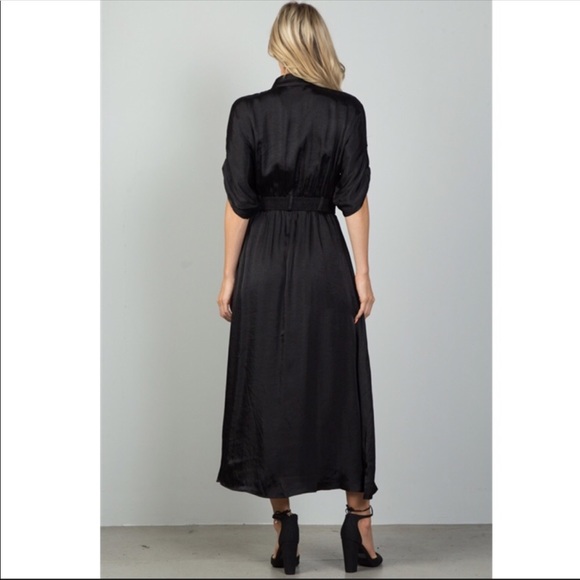 CCO REDUCTION Black Satin Belt Maxi Dress Large - Picture 3 of 4